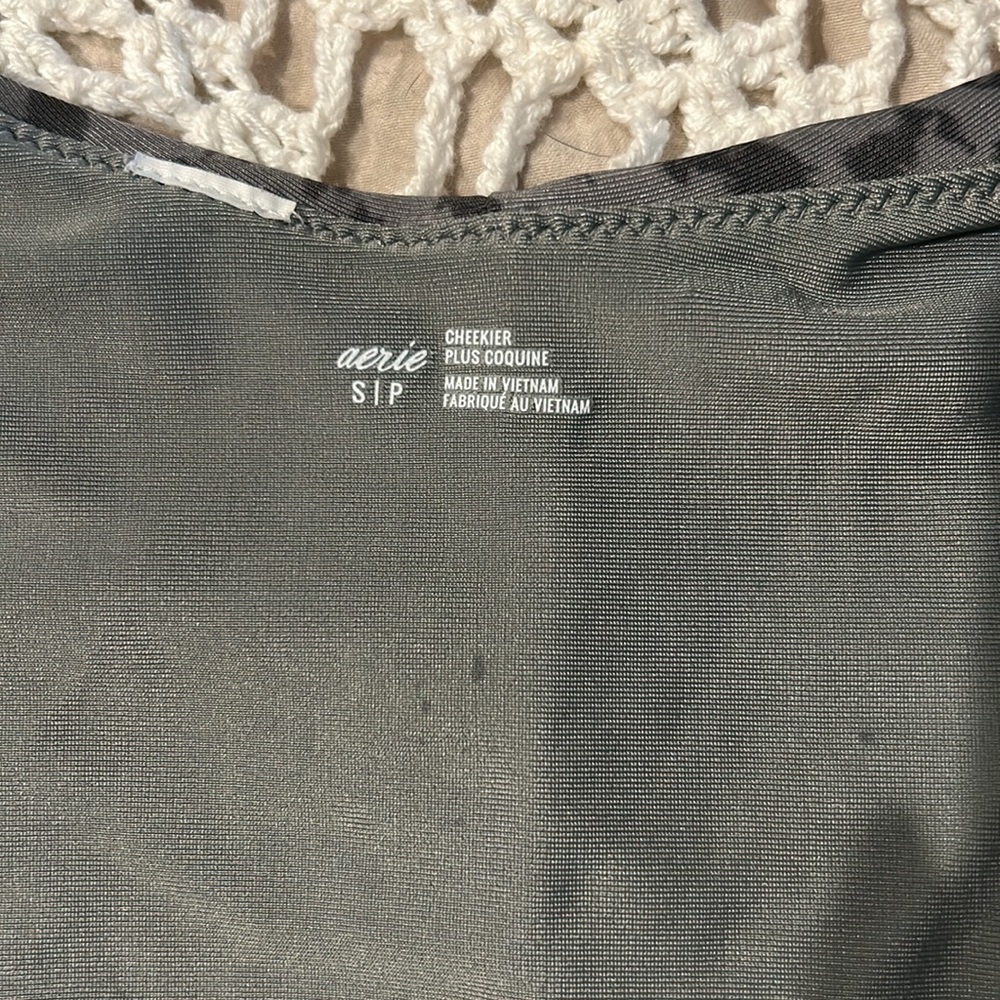 aerie 2 piece bandeau style swimsuit. Black and grey leopard print. - Picture 3 of 5